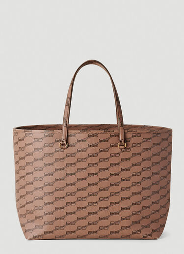 Balenciaga Signature Monogram Shopper Tote Bag Brown bal0251076
