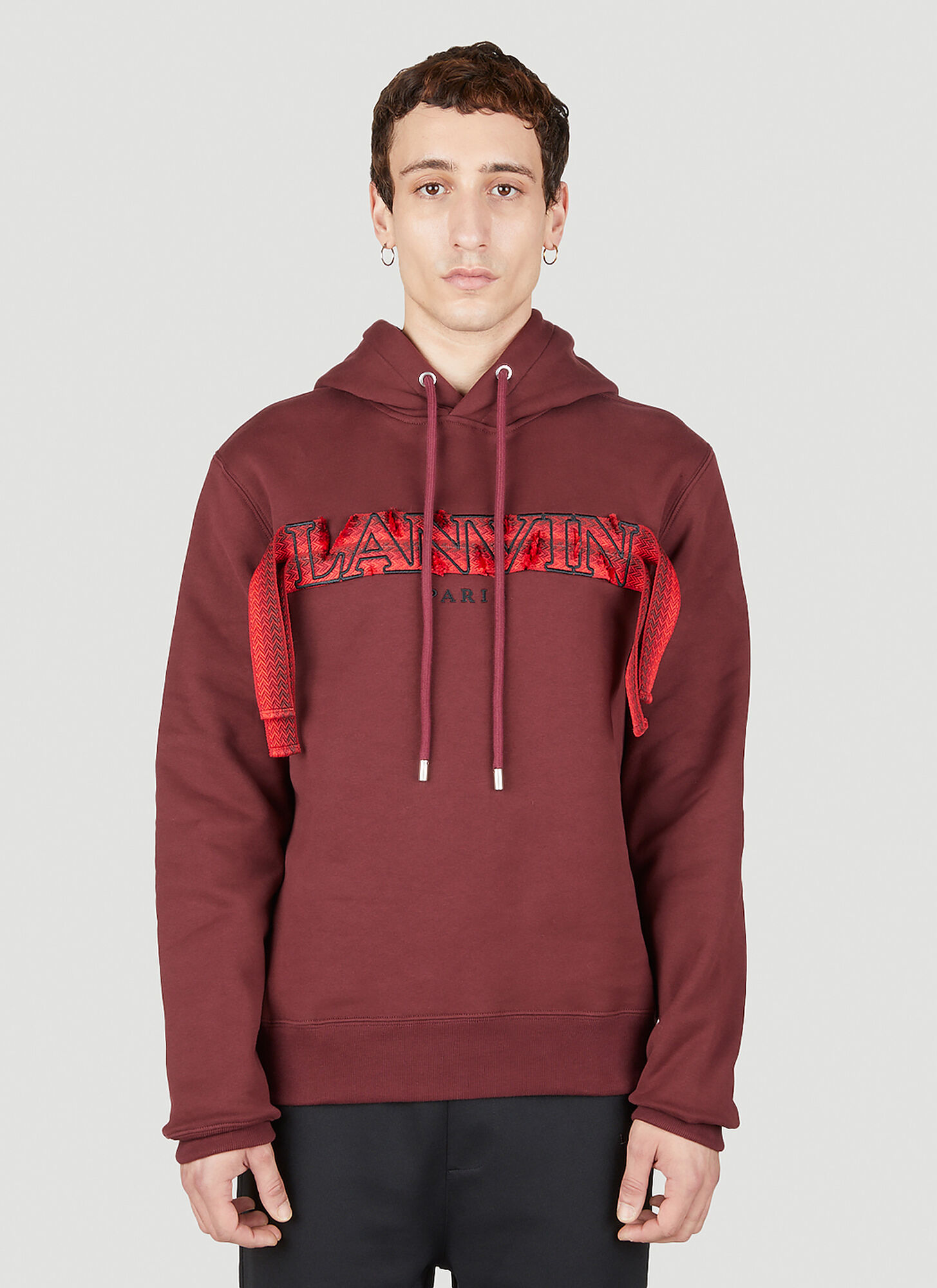 Lanvin Embroidered Logo Hooded Sweatshirt In Red