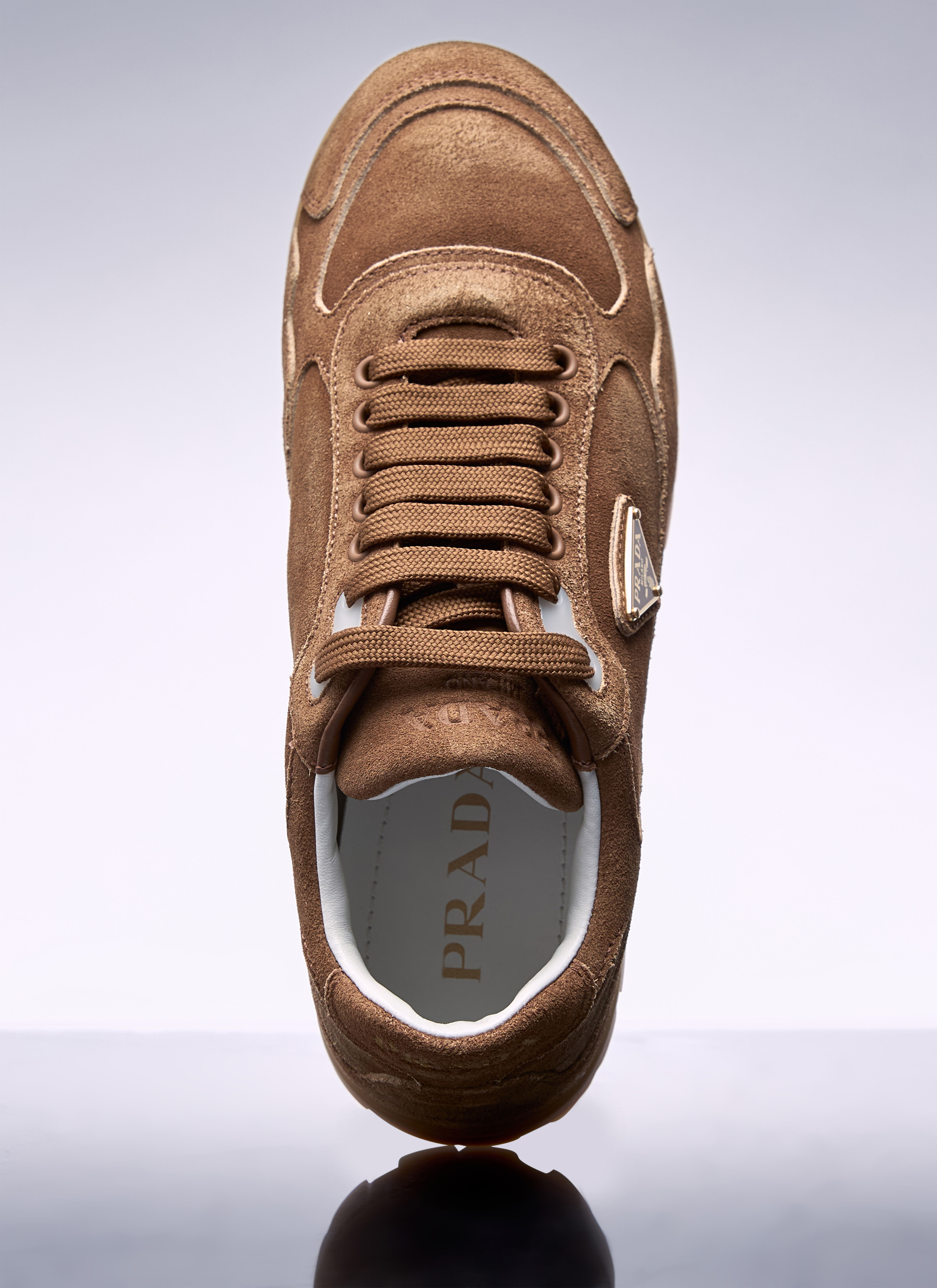 Prada Women s Downtown Delave Suede Sneakers in Brown LN CC