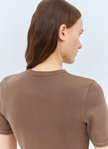 Miu Miu Logo Patch Ribbed T-Shirt Brown miu0259014