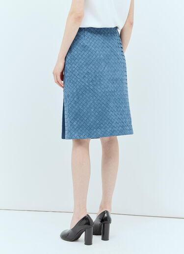 Bottega Veneta Intrecciato Suede Midi Skirt Blue bov0257016