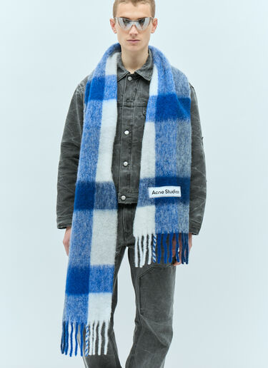 Acne Studios Mohair Checked Scarf Blue acn0155048