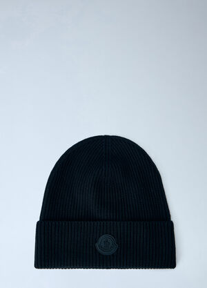 Moncler Ribbed Beanie with Logo Patch Black mon0166024