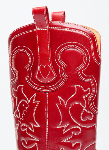 GANNI Mid Shaft Embroidered Western Boots Red gan0255087