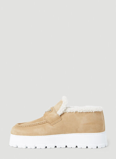 Shearling Lined Suede Platform Loafers Prada Shearling Lined Suede Platform Loafers Beige pra0254020