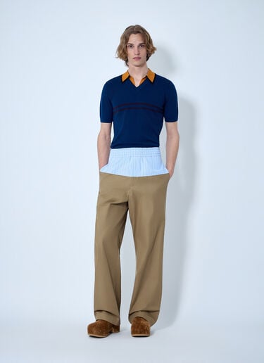 Dries Van Noten V-neck Contrast Collar Knit Polo Shirt Blue dvn0163025