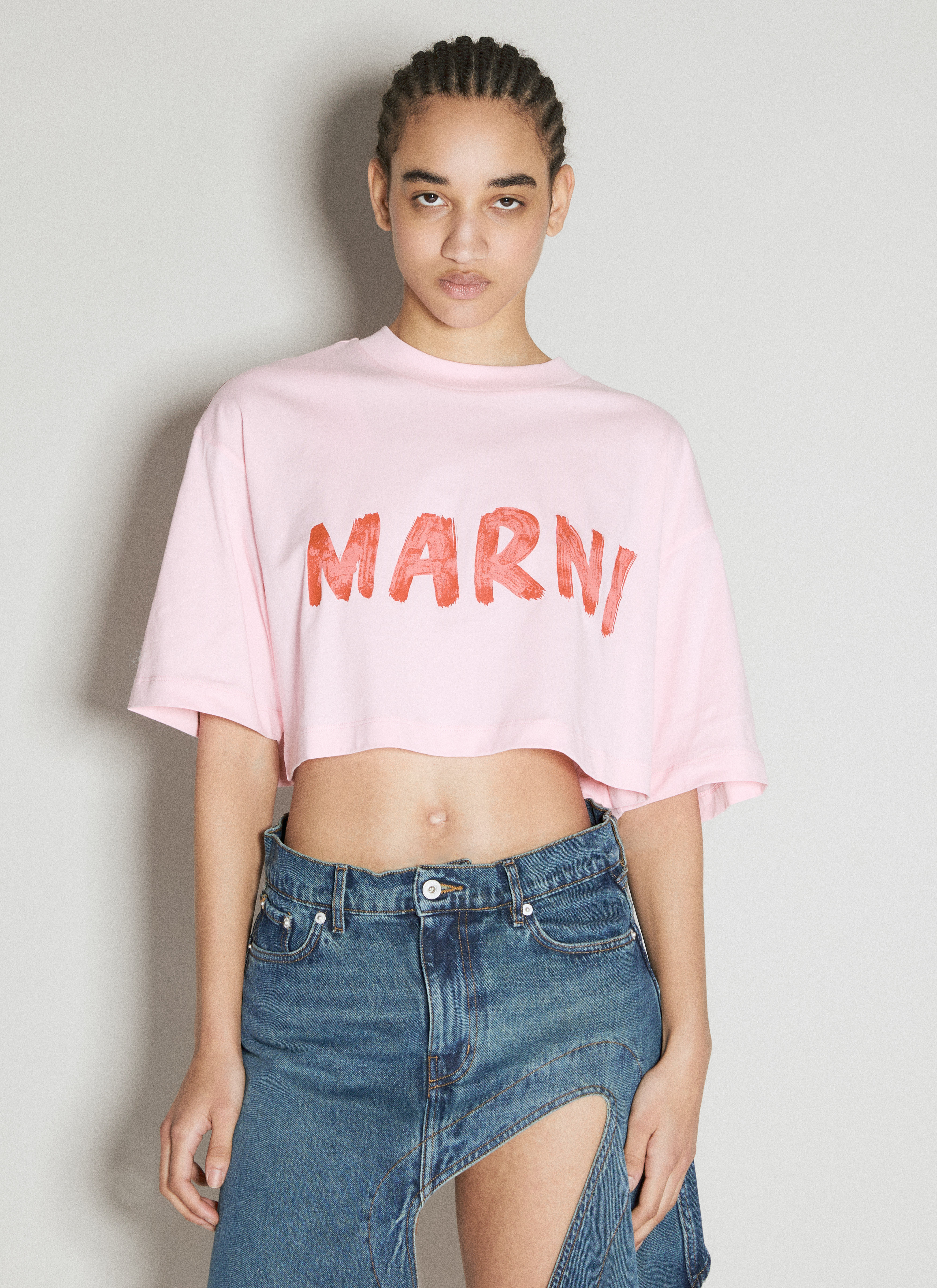 Marni 맥시 로고 프린트 티셔츠 핑크 mni0255017