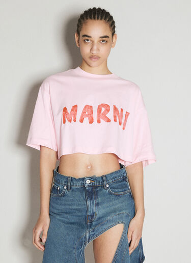 Marni マキシロゴプリントTシャツ ピンク mni0255017