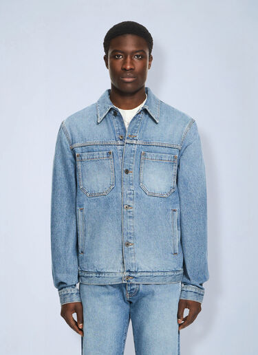 LN-CC® - Off-White: Half Arrow Denim Skate Jacket - Blue Off-White Half Arrow Denim Skate Jacket Blue ofw0164127
