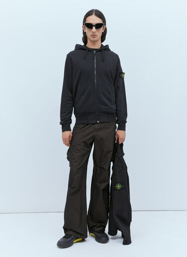 Stone Island Hooded Compass Patch Zip-Up Sweatshirt Black sto0154048