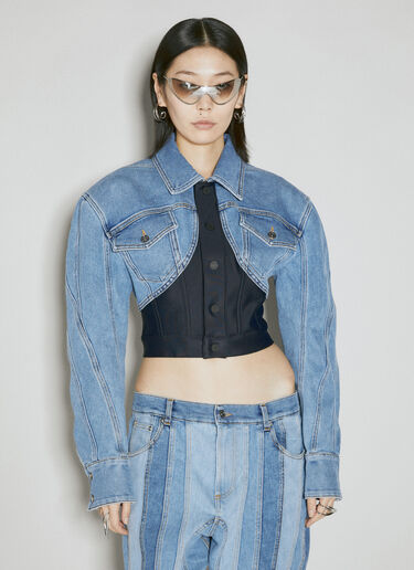 Mugler Cropped Denim Jacket Blue mug0254017