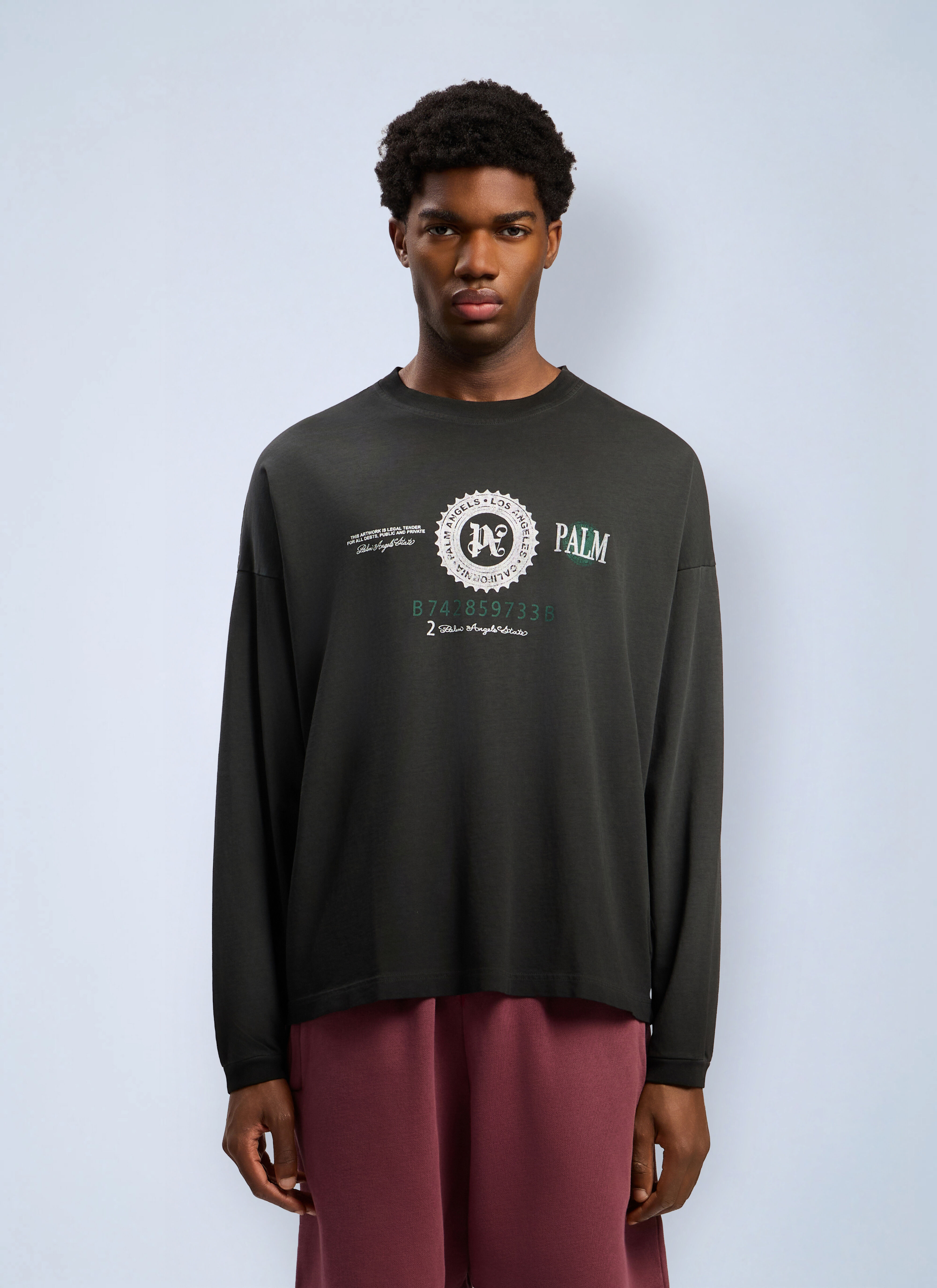 Palm Angels Men's' Dollar Graphic Long Sleeve T-Shirt in Black