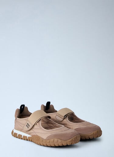 LN-CC® - Miu Miu: Tyre Technical Fabric And Suede Ballerinas - Beige Miu Miu Tyre Technical Fabric And Suede Ballerinas Beige miu0265022