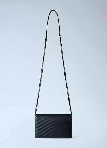 Saint Laurent Cassandre Envelope Chain Wallet In Grain De Poudre Leather Black sla0265113