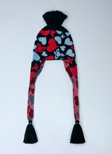LN-CC® - Vivienne Westwood: Hearts and Orb Flap Knit Cap - Red Vivienne Westwood Hearts and Orb Flap Knit Cap Red vvw0366070
