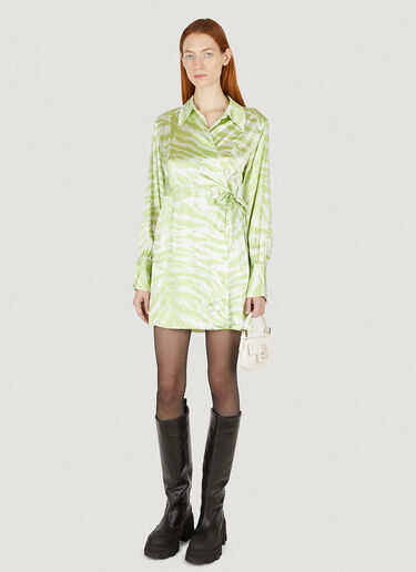 GANNI Zebra Print Wrap Dress Green gan0247002