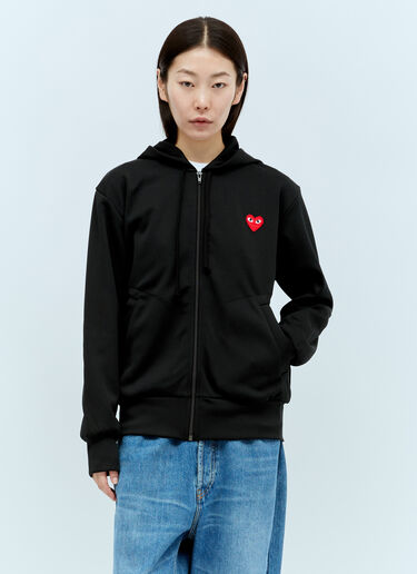 Comme Des Garçons PLAY Logo Patch Zip Hooded Sweatshirt Black cpl0356013