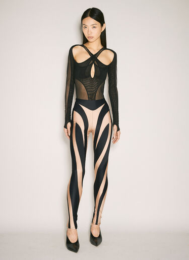 Mugler クリスクロス マルチレイヤーボディスーツ ブラック mug0255011