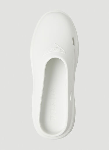 Prada Logo Embossed Foam Mules White pra0149040
