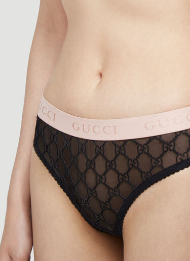 Gucci Women's GG Logo Sheer-Lace Lingerie Set in Black