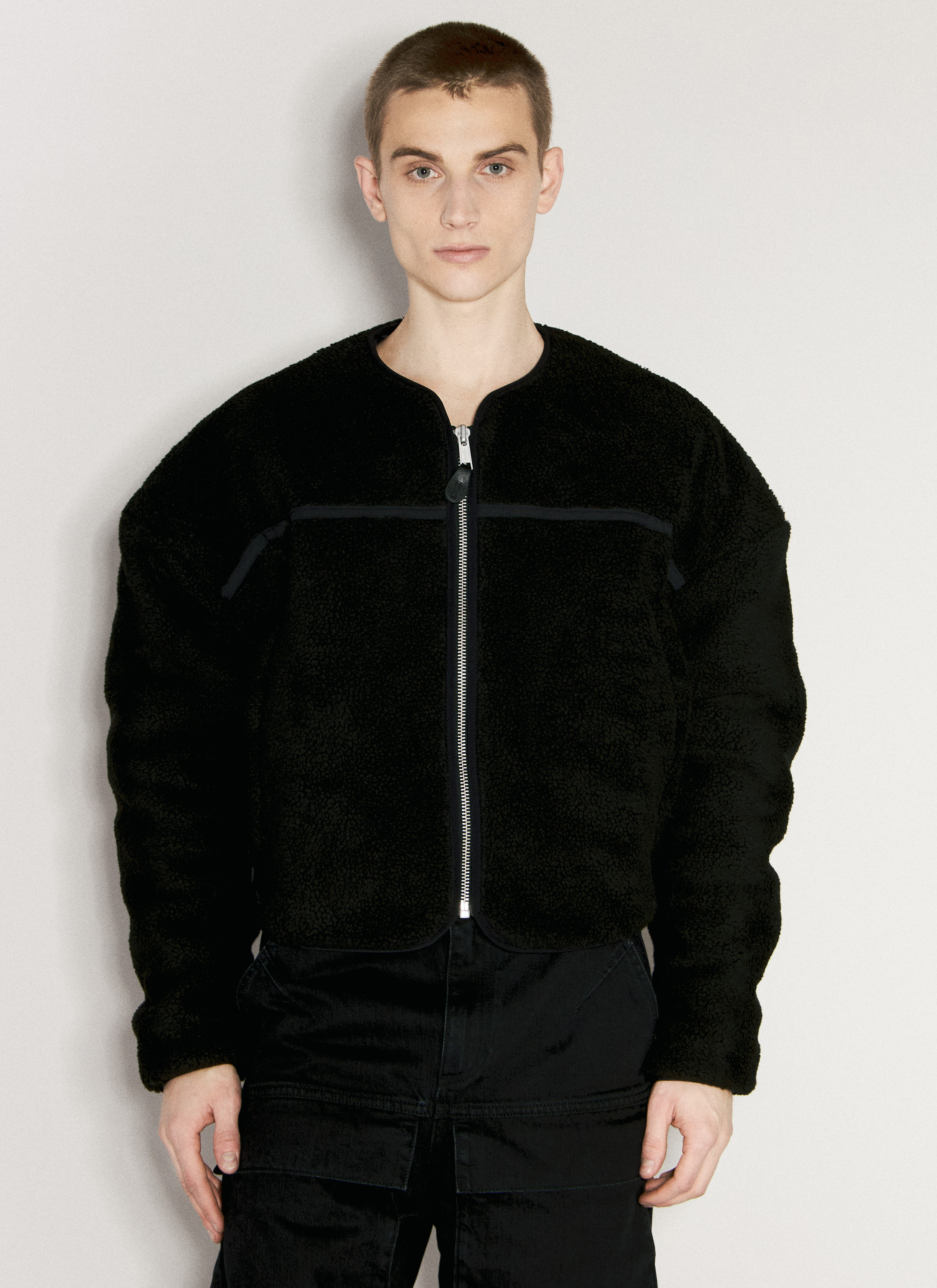 Fluffy black jacket sales