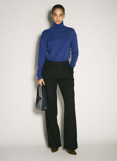 Saint Laurent Turtleneck Garter Sweater Blue sla0258060