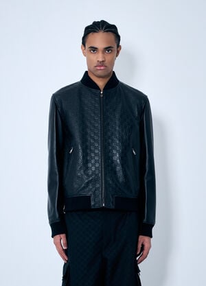Moncler Embossed GG Leather Bomber Jacket Black mon0160004