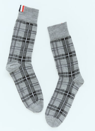 Tartan Jacquard Mid Calf Socks Thom Browne Tartan Jacquard Mid Calf Socks Grey thb0154010