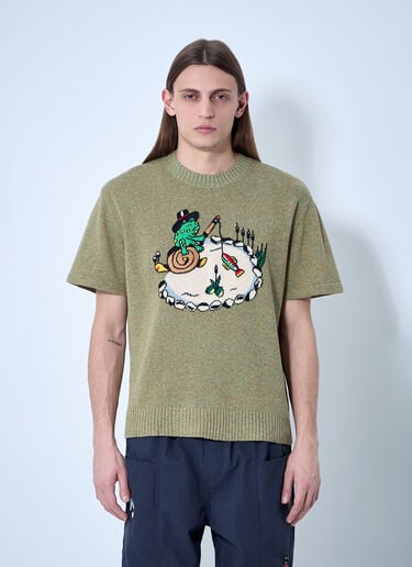 Embroidered Short Sleeve Sweater Brain Dead x SOUTH2 WEST8 Embroidered Short Sleeve Sweater Olive brw0160001