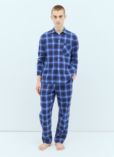 Tekla Plaid Pyjama Shirt Blue tek0355008