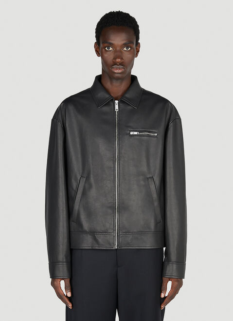 Prada Zip Up Leather Jacket Beige pra0153013