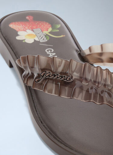LN-CC® - GANNI x Melissa: Ruffled Strap Flip Flops - Brown GANNI x Melissa Ruffled Strap Flip Flops Brown gan0265022
