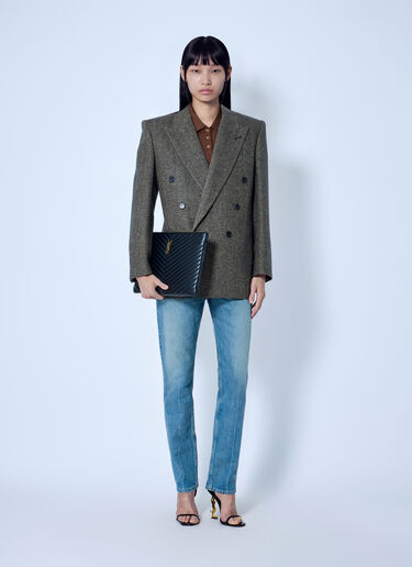 Saint Laurent Double-Breasted Herringbone Blazer Brown sla0265014