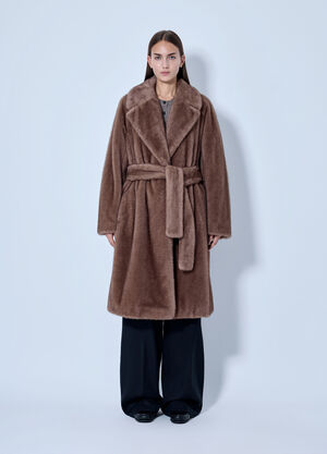 Max Mara Faux Fur Belted Coat Beige max0266112