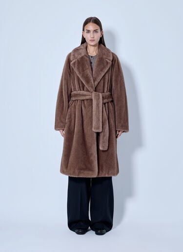 LN-CC® - Max Mara: Faux Fur Belted Coat - Beige Max Mara Faux Fur Belted Coat Beige max0266112