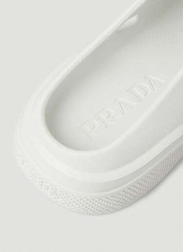 Prada Logo Embossed Foam Mules White pra0149040