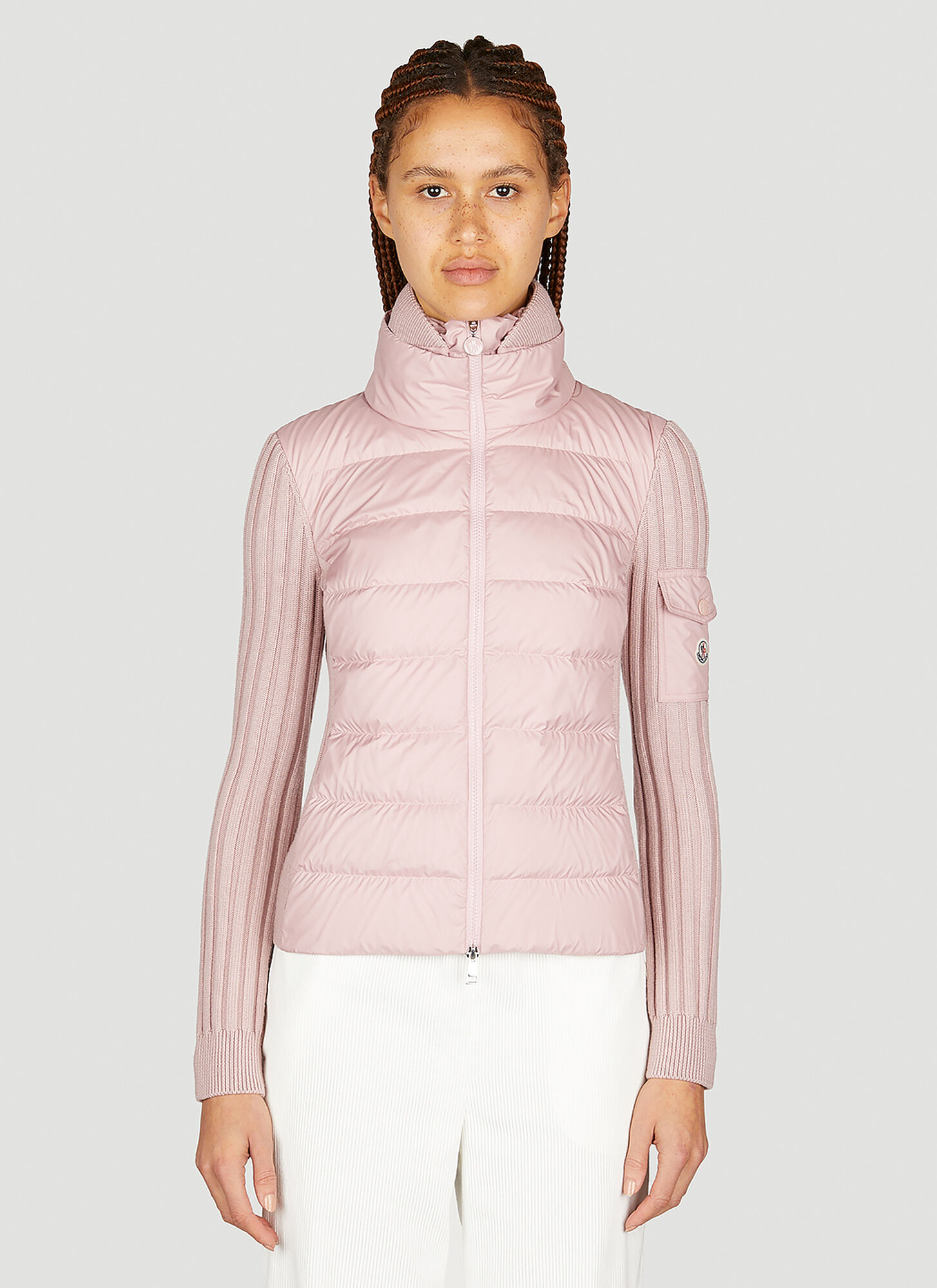 Shop Moncler Padded Cardigan In Pink