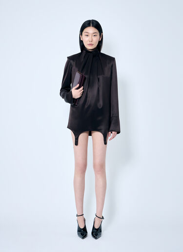 Saint Laurent Twist-Neck Garter Blouse Brown sla0258073