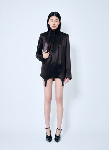 Twist-Neck Garter Blouse Saint Laurent Twist-Neck Garter Blouse Brown sla0258073
