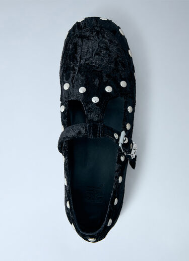 LN-CC® - GANNI: Mary Jenny Studs Crinkle Velvet Flats - Black GANNI Mary Jenny Studs Crinkle Velvet Flats Black gan0266007