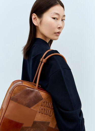 Miu Miu Leather Patch Handbag Brown miu0256053