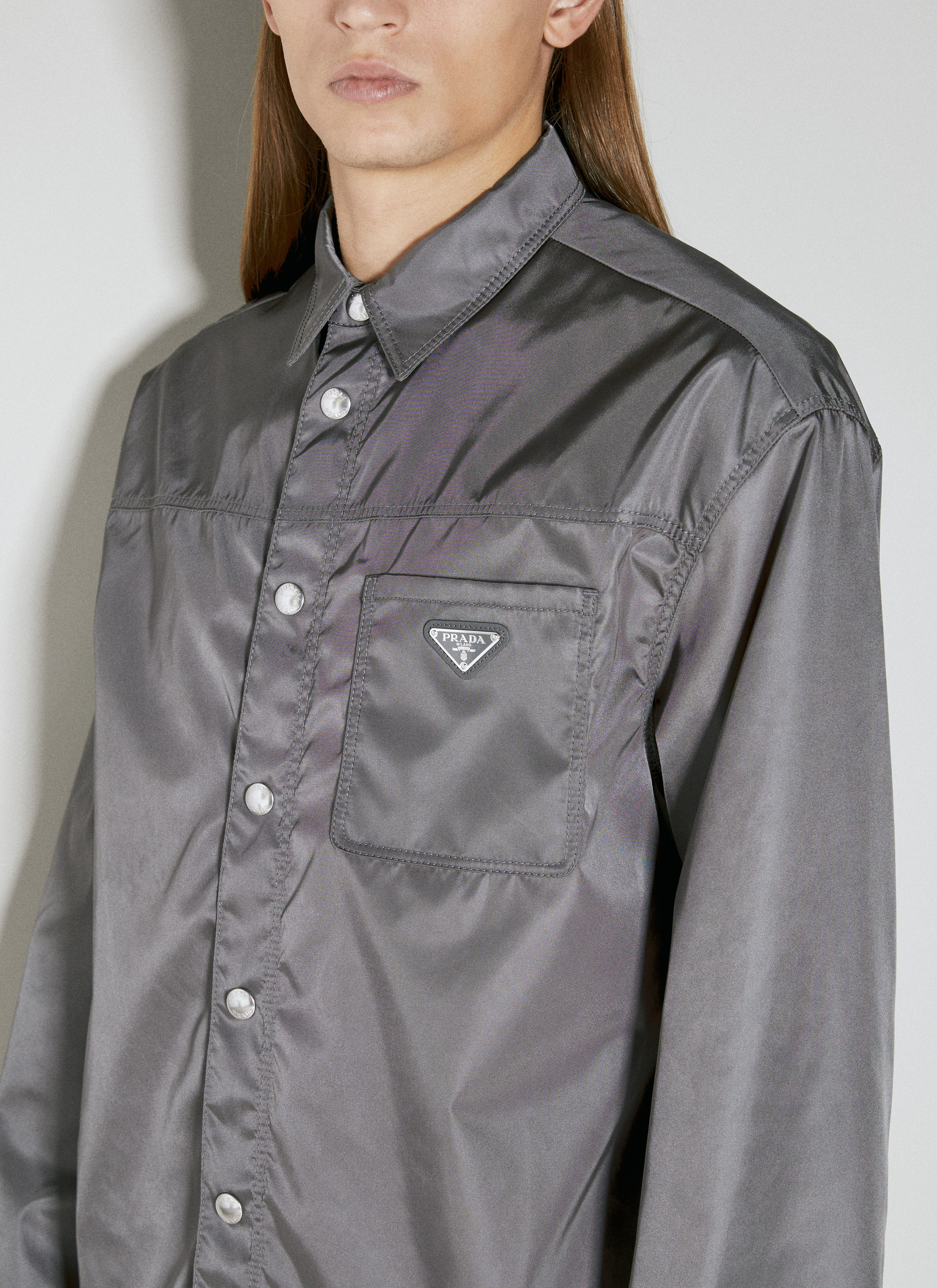 Prada Men s Re Nylon Triangle Plaque Shirt in Grey LN CC