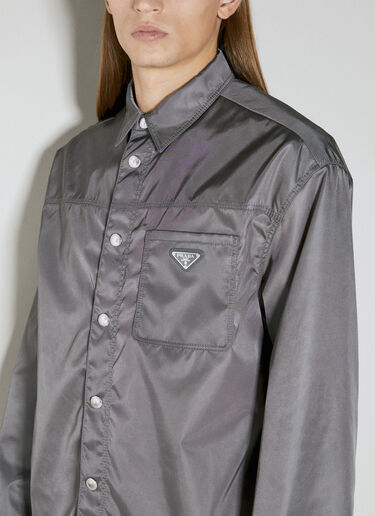 Prada Men's Re-Nylon Triangle Plaque Shirt in Grey