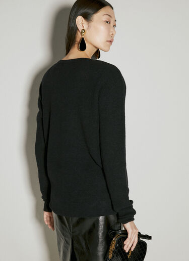 Saint Laurent V Neck Wool Sweater Black sla0254007