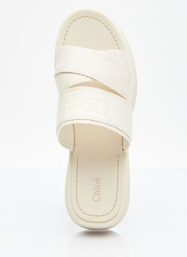 Chloé Logo Embroidery Platform Slides Beige chl0255038