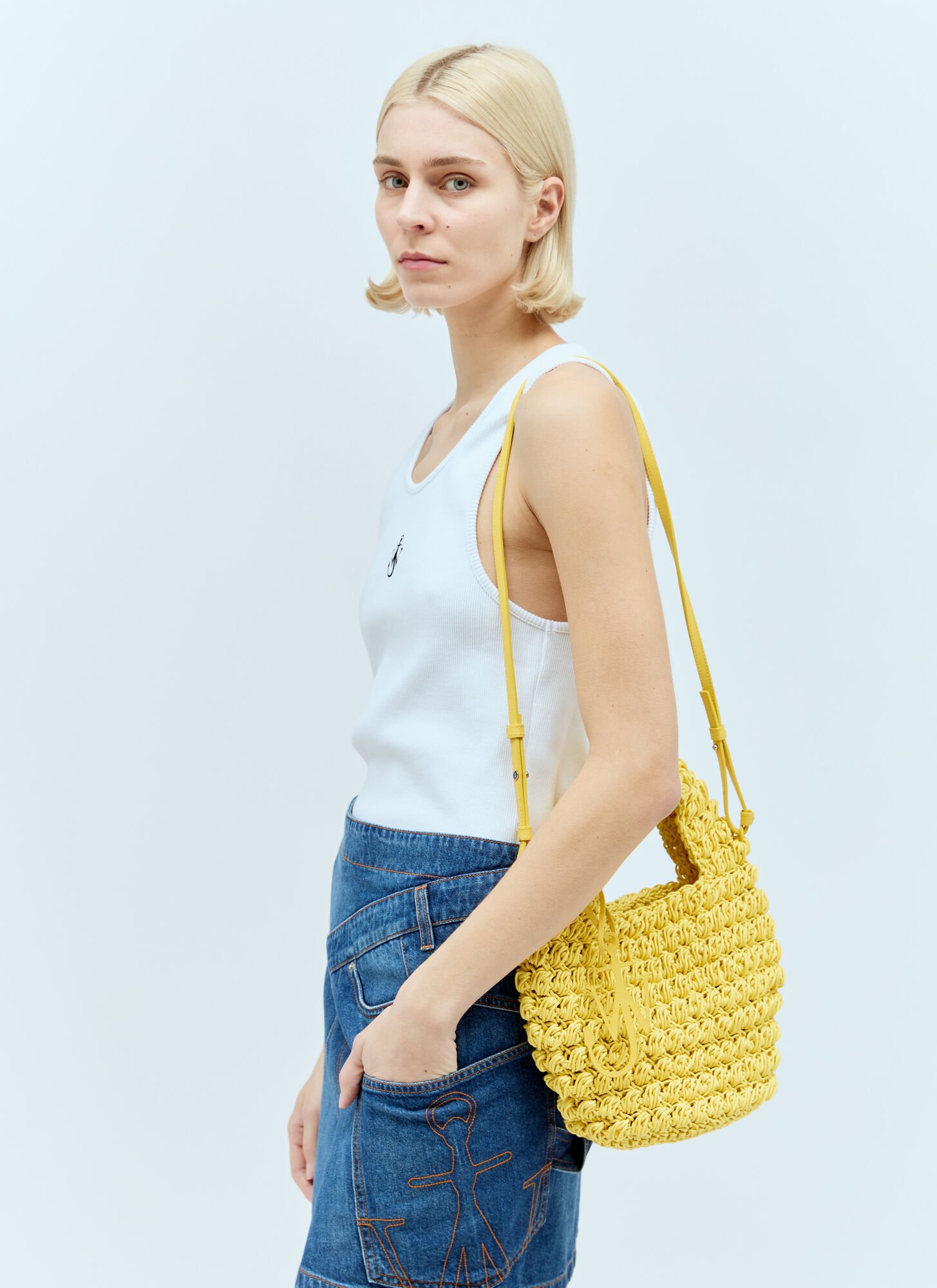 Shop Jw Anderson Popcorn Basket Shoulder Bag In Yellow