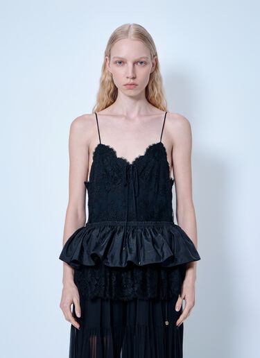 LN-CC® - Chloé: Thin-Strap Ruffle Top In Technical Taffeta & Lace - Black Chloé Thin-Strap Ruffle Top In Technical Taffeta & Lace Black chl0265011
