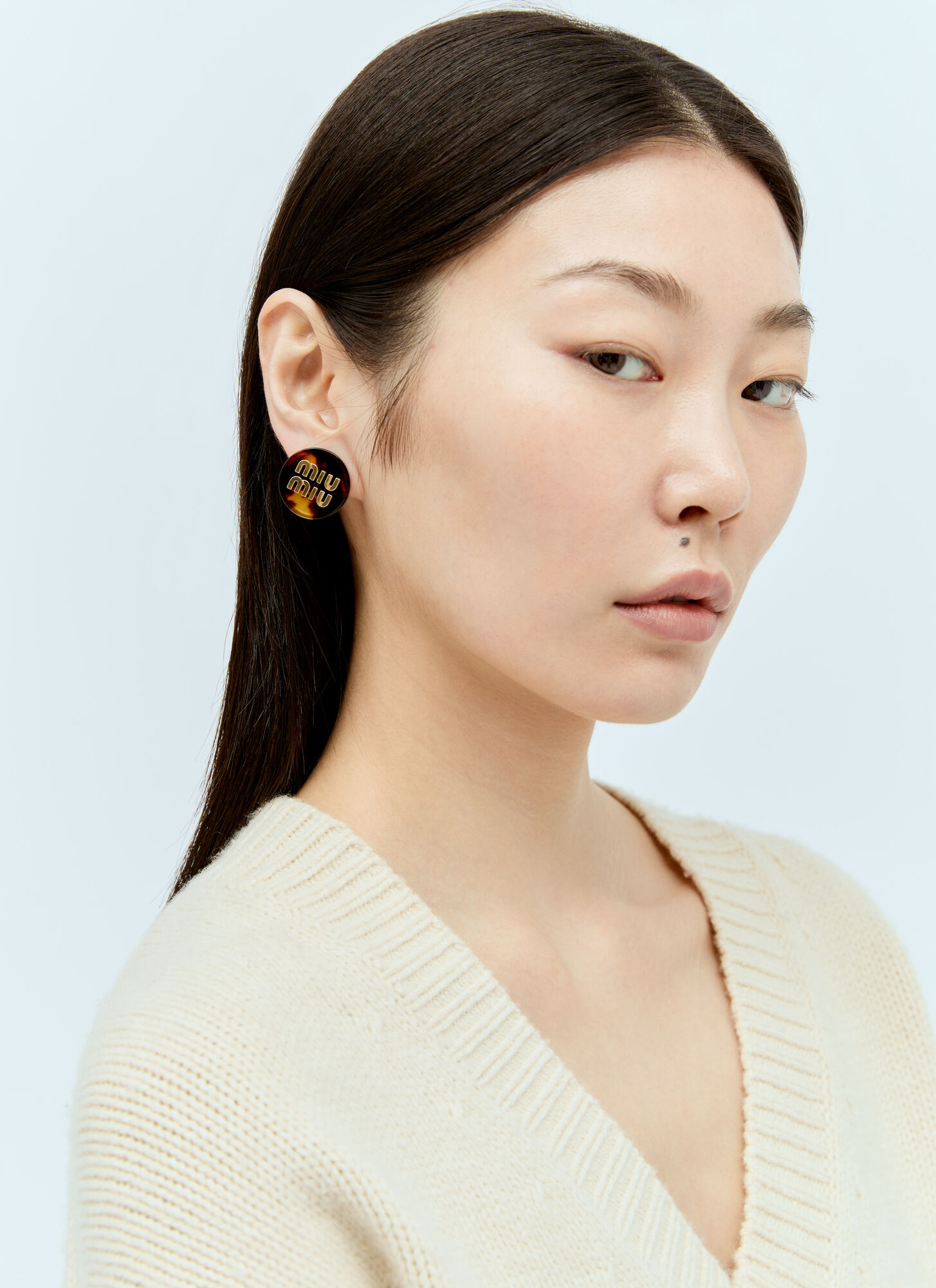 Shop Miu Miu Logo Plaque Tortoiseshell Earrings In Brown