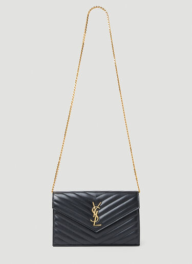 Saint Laurent Cassandre Matelassé Chain Wallet Black sla0253114