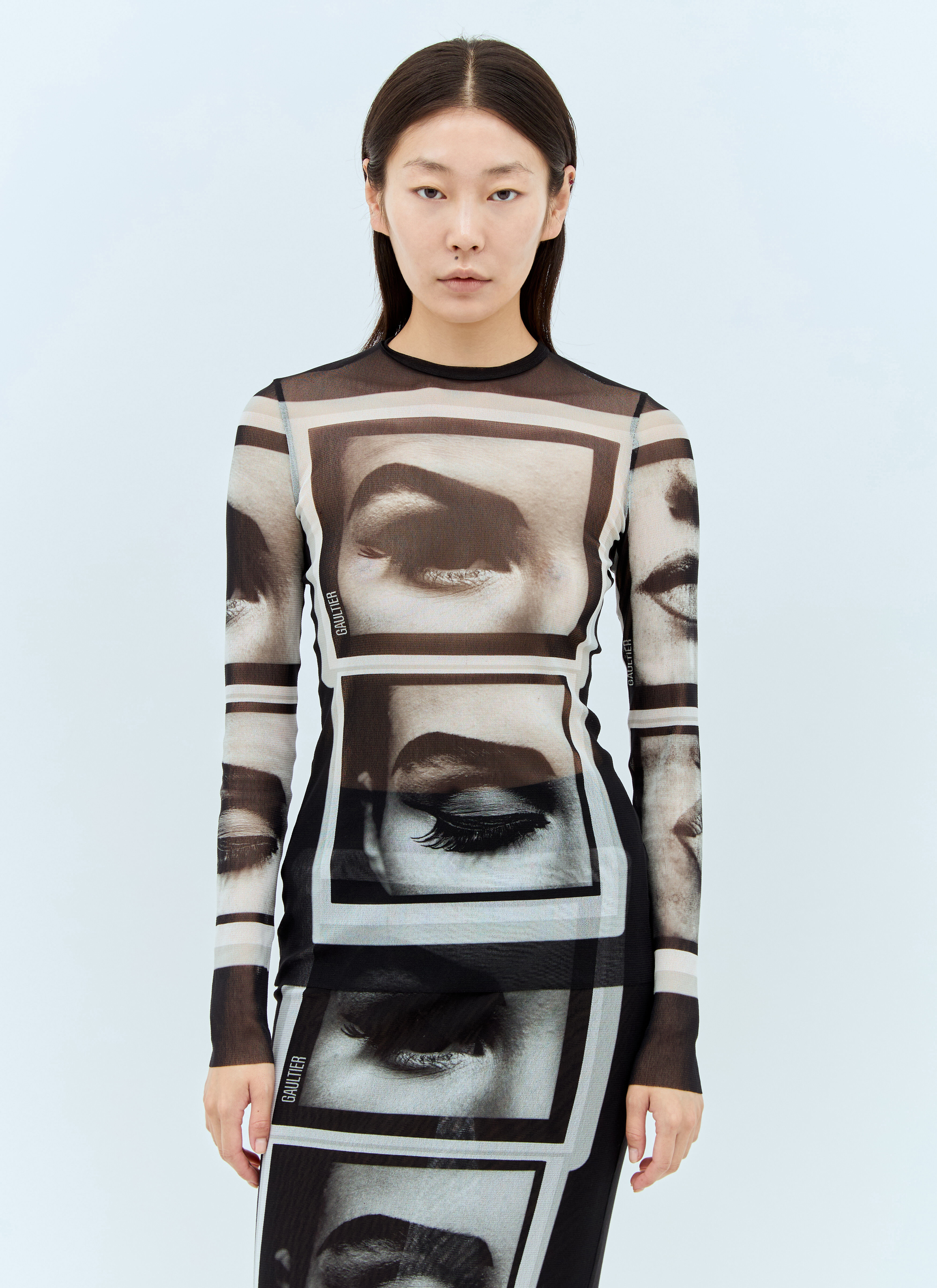 Jean Paul Gaultier Women's' Eyes And Lips Mesh Top in Black